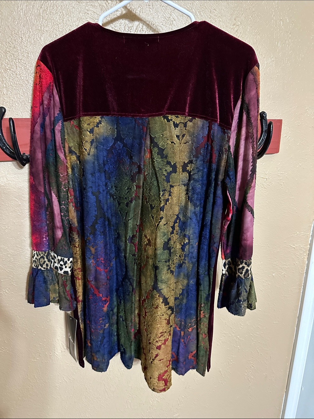 Calissa Embroidered Velvet V-Neck Tunic in Burgundy - Picture 2 of 2